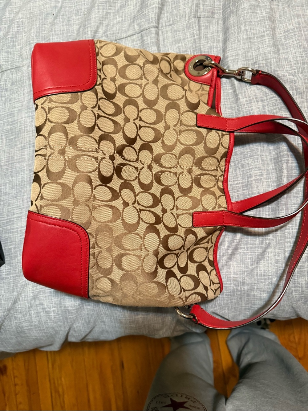 Coach Beige and Red Signature Tote
